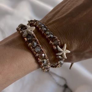 Crystal and leather starfish handmade wrapped bracelet.
